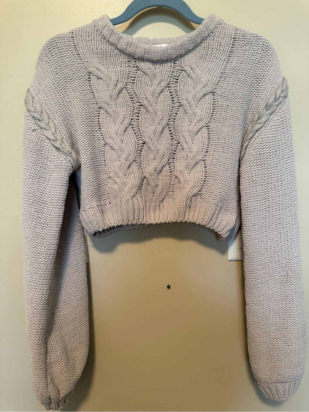 Altar'd State Cropped Cable Knit Sweater - Light Cream